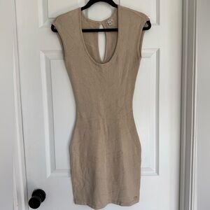 Guess Beige Mini Bodycon Dress with Keyhole Back